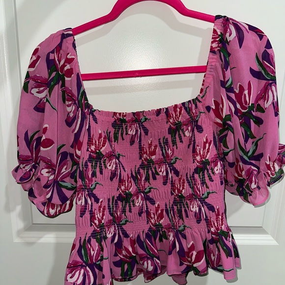 Wayf Pink Smocked Ruffled Blouse - Picture 2 of 3